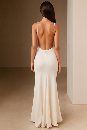 Robe de soirée sirène ivoire à bretelles spaghetti